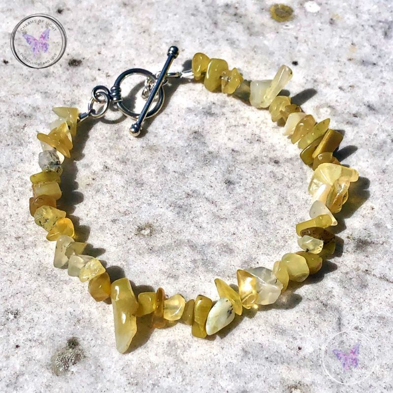 Yellow Opal Chip Bracelet With Silver Toggle Clasp